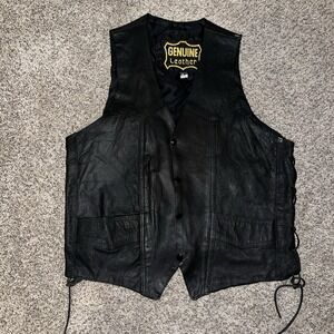 VTG Genuine Leather brand Side Laced Leather Biker Vest Large